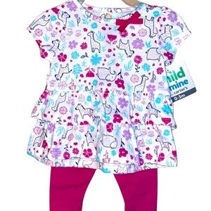 NWT Carter’s Floral Zoo Ruffle Outfit 0-3 Mos
